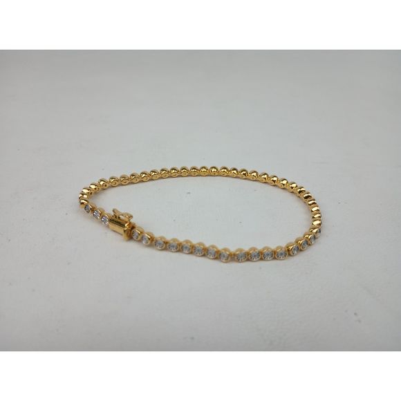 Monica Vinader 925 Silver Vermeil On Sterling Diamond Essential Tennis Bracelet - Picture 4 of 6